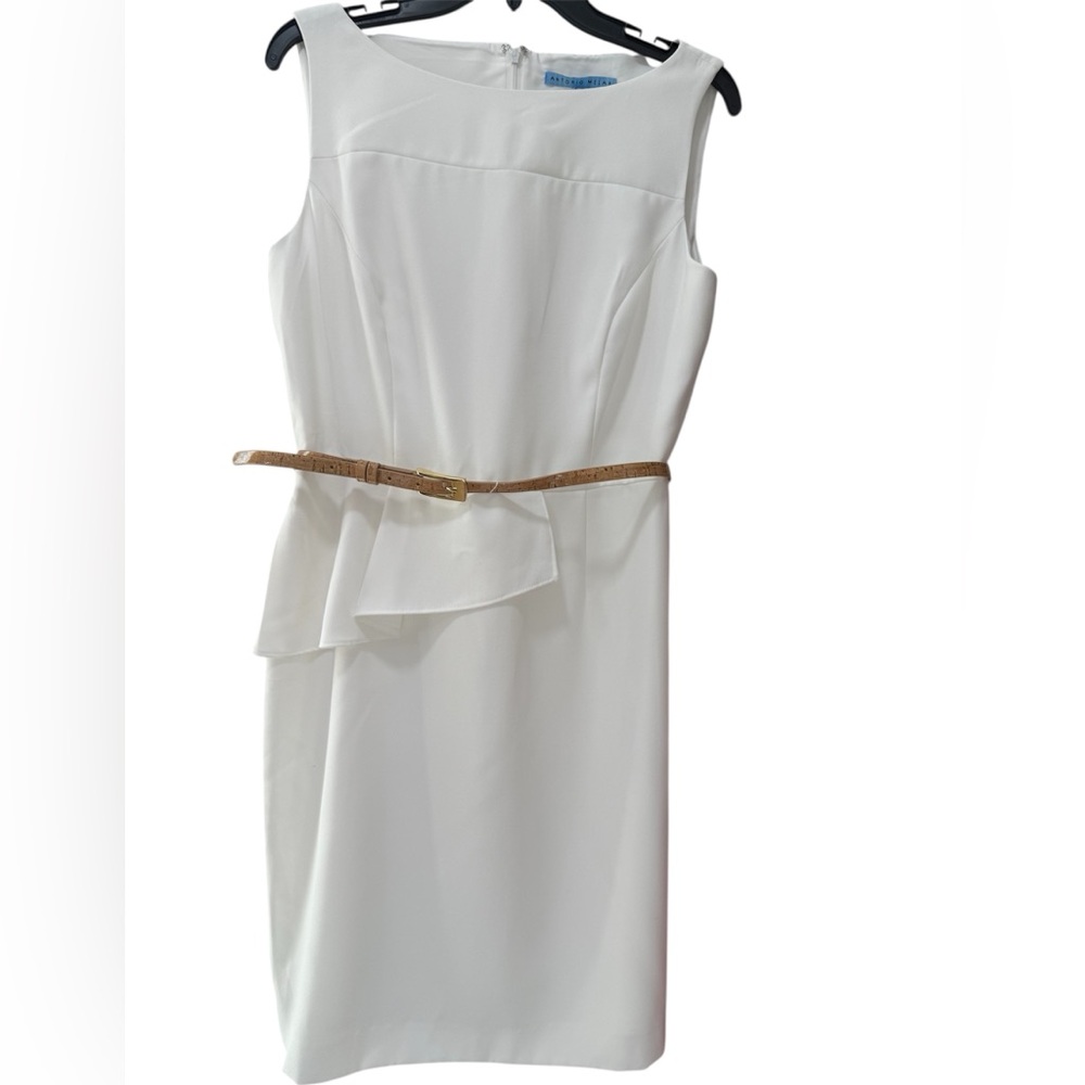 ANTONIO MELANI White Peplum Dress with Faux Cork Belt